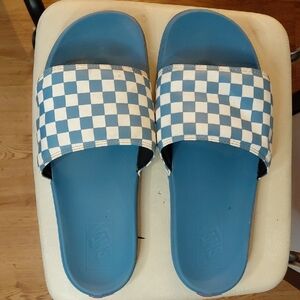 Vans Blue and White Checkered Slide Sandals